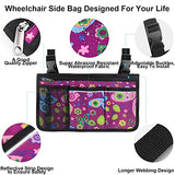 Update Flower Color Wheelchair Bag Side Organizer Storage Armrest Pouch with Cup Holder and Reflective Stripe Use Waterproof Fabric, for Most Wheelchairs, Walkers or Rollators (Purple Butterfly)