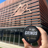 Grinds Coffee Pouches | 6 Cans of Double Shot Espresso | 18 Pouches Per Can | 2x Caffeine 1 Pouch eq. 1/2 Cup of Coffee