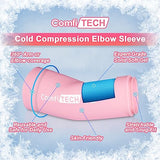 ComfiTECH Elbow Ice Pack for Tendonitis and Tennis Elbow Ice Pack Wrap Sleeve Cold Compression Golfers Arm Ice Pack for Injuries Reusable Calf Cold Compression for Pain Relief (M Pink)