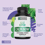 Zhou Calm Now Soothing Support with B Vitamins, Ashwagandha, Magnesium & Zinc, Relax, Focus & Positive Mind, Supports Serotonin Increase, Non-GMO, Vegan, Gluten-Free, 30 Servings - 60 VegCaps