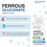 Puregen Labs Ferrous Gluconate 324 mg [High Potency] Iron Supplement, Gentle on Stomach | 3 Pack - 300 Tablets Total