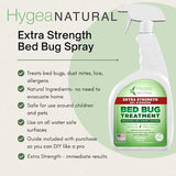 Bed Bug Spray Extra Strength Treatment by Hygea Natural 24oz –Treat Bed Bugs, dust Mites, lice, Fleas, allergens - Stain & Scent Free – Natural Formula - Child & Pet Safe