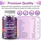 Sea Moss Gummies with Elderberry, Contains Irish Sea Moss, Elderberry Extract, Burdock Root, Bladderwrack, Sodium - 60 pcs Seamoss Gel Gummies for Thyroid, Immune Support, Energy, Pack of 2