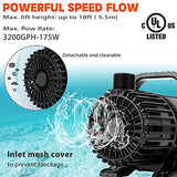 WaterRebirth (3200GPH-175W,UL listed) High Flow Submersible Water Pump - Pond Pump - Submersible Pump - Water Fountain Pump - Aquarium Pump, PS-3200