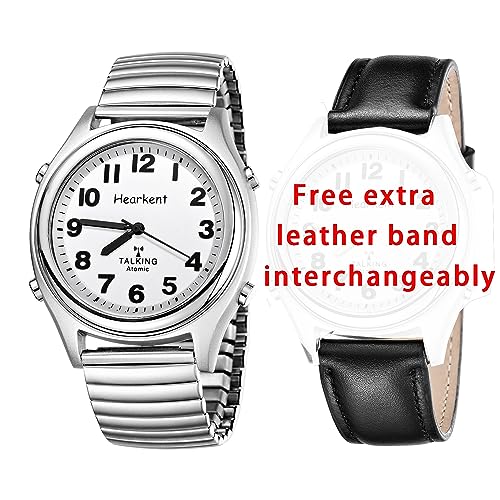 Hearkent Atomic Talking Watch for Blind and Visually impaired Stainless Steel Strech Band Best Gift for Elderly or Blind People