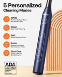 Bitvae Electric Toothbrush for Adults and Kids, ADA Accepted Ultrasonic Toothbrush with Rechargeable Power, Travel Ultrasonic Toothbrush with 8 Heads, Midnight Blue D2