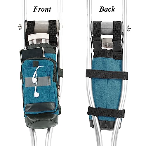 Crutch Bag Lightweight Crutch Accessories Storage Pouch with Reflective Strap and Front Zipper Pocket for Universal Crutch Bag to Keep Item Safety (Blue)