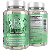 Organic Irish Sea Moss Supplement - 120 Capsules with Bladderwrack, Burdock Root & Bioperine For High Absorption, Boost Immunity, Gut Cleanse Pills, Thyroid Support For Women Men