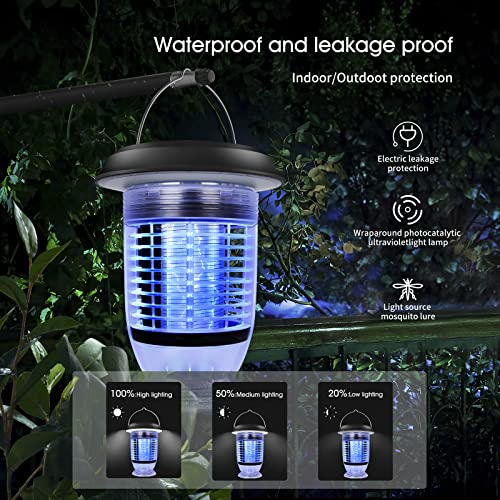 AiMoxa Self-Cleaning Solar Bug Zapper Outdoor, Automatic On/Off Mosquito Zapper, Rechargeable Solar Lantern, Waterproof Insect Fly Traps, Electric Fly Zapper for Outdoor and Indoor