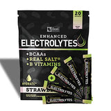 Enhanced Electrolyte Powder Stick Packs (Strawberry Kiwi- 20 Packets) Sugar Free + BCAA B-Vitamins & Real Salt® - Keto Electrolytes, Hydration Powder