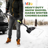 IDZO Metal Snow Shovel for Snow Removal Heavy Duty, Ideal Height 44 1/2 Inches Snow Scoop Shovel with Strong Aluminum Wide Blade, Durable & Convenient Fiberglass D Handle with Ergonomic EPE Foam Grip