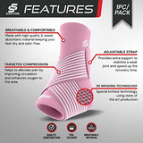 Sleeve Stars Ankle Brace for Women & Men, Achilles & Plantar Fasciitis Relief Compression Sleeve, Foot Brace with Ankle Support Strap, Heel Protector Wrap for Pain, Tendonitis & Sprain (Single/Baby Pink)