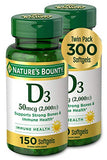 Nature's Bounty Vitamin D3, Vitamin Supplement, Supports Immune System and Bone Health, 50mcg, 2000IU,150 Count (Pack of 2)