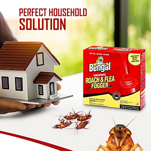 Bengal Concentrated Roach &Flea Fogger - Roach Killer Indoor Infestation Spray - Flea Foggers for Home Indoor - Bug Spray - Pest Control -Available with Premium Quality Centaurus AZ Gloves- 3-2.7oz