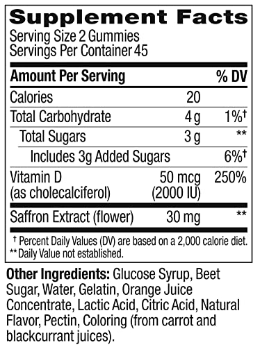 OLLY Hello Happy Gummy Worms, Mood Balance Support, Vitamin D, Saffron, Adult Chewable Supplement, Tropical Zing - 90 Count