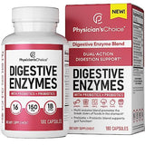 Physician's CHOICE Digestive Enzymes - Powerful Enzymes - Organic Prebiotics & Probiotics for Digestive Health & Gut Health - Meal Time Discomfort Relief - Dual Action Approach W/Bromelain - 180 CT