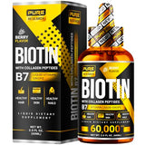 PURE RESEARCH Liquid Biotin & Collagen Hair Growth Drops 60,000mcg – Biotin and Liquid Collagen Supplements for Women & Men – Supports Glowing Skin, Healthy Hair & Nail Growth (2Fl Oz)