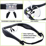 Headband Magnifier Rechargeable Magnifying Glass with LED Light Hands Free Magnifying Glass for Reading Interchangeable Magnification Lenses 1.5X 2.5X 3.5X 5X for Close Work Jewelry Hobby Crafts