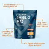 Coromega MAX High Concentrate Omega 3 Fish Oil, 2400mg Omega-3s with 3X Better Absorption Than Softgels, 90 Single Serve Packets, Citrus Burst Flavor with Vitamin D