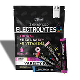 Enhanced Electrolyte Powder Stick Packs (Variety Pack - 20 Packets) Sugar Free + BCAA B-Vitamins & Real Salt® - Keto Electrolytes, Hydration Powder
