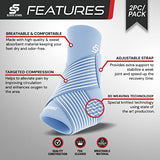 Sleeve Stars Ankle Brace for Women & Men, Achilles & Plantar Fasciitis Relief Compression Sleeve, Foot Brace with Ankle Support Strap, Heel Protector Wrap for Pain, Tendonitis & Sprain (Pair/Light Blue)