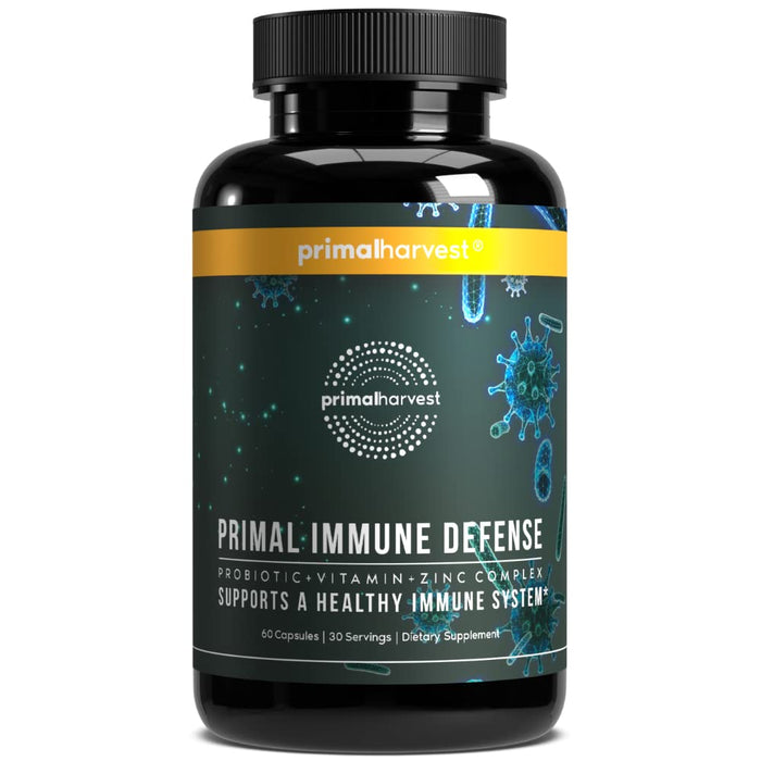 Primal Harvest Primal Immune Defense 10 in 1 Immune Support Supplement 60 Capsules Immune Vitamins, with 7 Billion CFU Pre and Probiotics, Zinc, VIT C, B6, D3, K2 - Immune Boosters for Adults