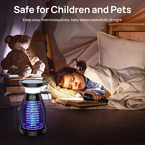 Solar Bug Zapper Outdoor Waterproof, Meilen Mosquito Zapper, Rechargeable Cordless Gnats Mosquitoes Flies Moths Killer for Camping Backyard Kitchen Home Garden (Solar Power)