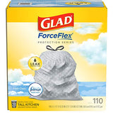 Glad ForceFlex Tall Kitchen Drawstring Trash Bags, 13 Gal, Fresh Clean Scent with Febreze, 110 Ct