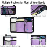 Wheelchair Side Organizer Storage Bag Armrest Pouch with Cup Holder and Reflective Stripe Use Waterproof Fabric, for Most Wheelchairs, Walkers or Rollators (Purple)