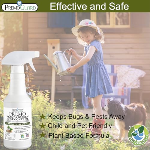 Plant and Garden Pest Control Spray by Premo Guard - 32 oz - Kills Aphids, Spider Mites, Gnats, Whiteflies, Beetles, Caterpillars and Fungus - Fast Acting & Effective - Child and Pet Safe