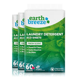 Earth Breeze - Liquid-less Laundry Detergent Sheets - Fresh Scent - No Plastic Jug (180 Loads) 90 Sheets (Pack of 3)