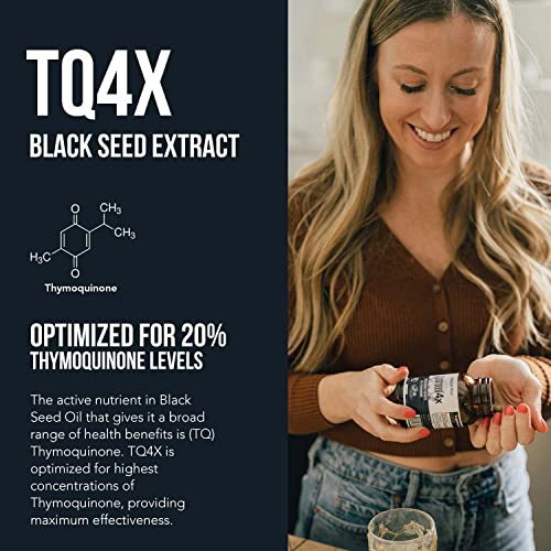 Thymoquinone Black Seed Oil Extract Capsules - TQ-Advanced 4X®: Highest Thymoquinone Concentration Available - 60:1 Concentrate from Nigella Sativa, Raw Form, Vegan, Glass Bottle 20% (60 Capsules)