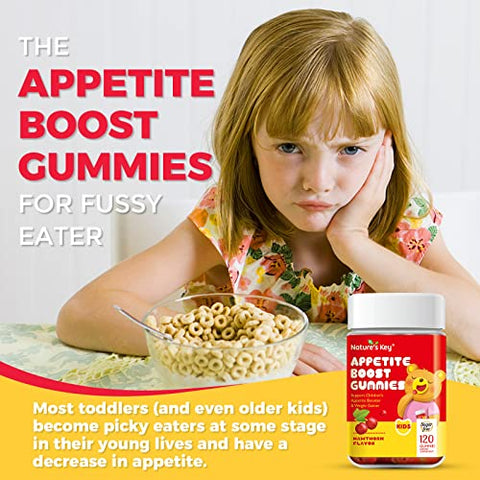 Nature's Key Appetite Booster Gummies - for Kids to Eat More, Support Appetite Stimulant and Weight Gainer -Hawthron Flavor (120 Count, Pack of 1)
