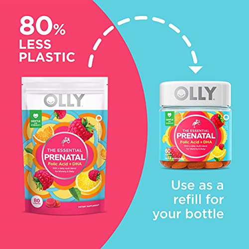 OLLY Prenatal Multivitamin Gummy, Supports Healthy Growth and Brain Development, Folic Acid, Vitamin D, Omega 3 DHA, Chewable Supplement, Citrus Berry Flavor, 40-Day Supply - 80 Count Pouch