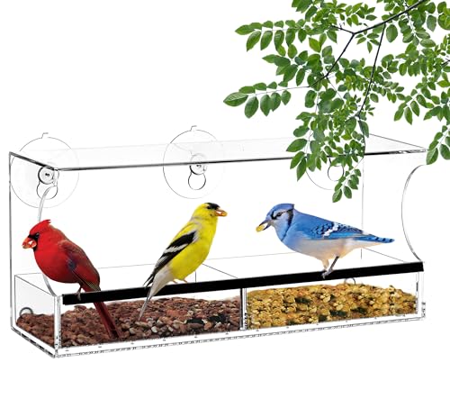 Window Bird Feeder with Strong Suction Cups, (2024) Bird House Window - Squirrel Proof Enhanced Suction, Bird Watching for Cats, Elderly - Clear Bird Feeders for Window Viewing-Bird Feeder Window Tray