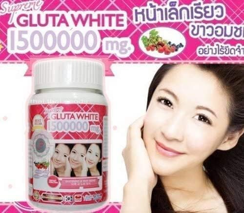 1 Bottle X 30 Softgels Supreme Gluta White 1500000mg. Super Whitening Glutathione Anti - Aging. (Supreme Whitening Skin Boost up Collagen Remove Dark Spot and Scar Tighten Pore Healthy Skin and Hair)