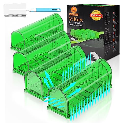 4 Pack 93 Holes Humane Mouse Traps Indoor for Home/Outdoor, Live Catch and Release Mice Traps, No Kill Mouse Catcher, Easy to Set and Reusable Humane Trap, Safe for Families and Pets