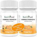 NutritiPure Chewable Iron 65 mg with Vitamin C 270 mg - Tablet in Orange Flavor 60 Count x 2 Bottles (Twin Pack)