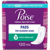 Poise Incontinence Pads & Postpartum Incontinence Pads, 3 Drop Light Absorbency, Regular Length, 120 Count (4 Packs of 30), Packaging May Vary