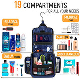 AvaJex Travel Toiletry Bag for Men and Women - Large Hanging Toiletry Organizer - Waterproof Hygiene Bag with Metal XXL Swivel Hook, YKK Zippers and 19 Compartments for Toiletries, Makeup, Cosmetics