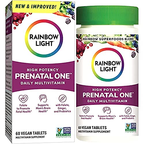 Rainbow Light High-Potency Prenatal One Multivitamin, Prenatal Health Multivitamin Supports Mom's Health and Baby's Development, With Vitamin C, Vegan, 60 Count