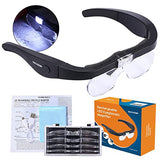 YOCTOSUN Rechargeable Magnifying Glasses, Head Magnifier Glasses with 2 LED Lights and Detachable Lenses 1.5X, 2.5X, 3.5X,5X, Best Eyeglasses Magnifier for Reading and Hobby