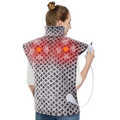 CAROMIO Massaging Heating Pad for Back Pain Relief, Neck and Shoulders Electric Heating Pads Large Size, Full Body Back Heat Pad with Auto Shut Off, 3 Heating Levels & 3 Massage Modes (Grey, 35"x24")