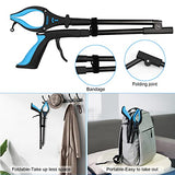 Foldable Grabber Reacher Tool with Light, 32" Garbage Grabber Tool, 90°Rotating Anti-Slip Jaw, Soft Rubber Handle & Durable Stick, Magnet Hook, Gabbers for Elderly (Blue) 8310-B-1