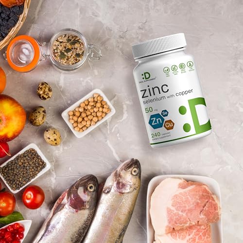 Zinc 50mg with Selenium 200mcg + Copper, 240 Capsules, 8 Month Supply, 3 in 1 Mineral Formula, Zinc Picolinate Complex Supplement, Supports Healthy Immune System for Adults and Kid