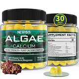 Marine Algae Calcium Supplement 600 mg, Sugar Free Calcium Gummies with Vitamin D3, C, Magnesium, 70+ Trace Minerals for Bone Strength, Healthy Calcium Absorption, Gentle Digestion, Vegan, 60 Counts