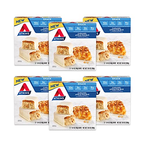 Atkins Snack Bar, Caramel Apple Pie, Naturally Flavored, Good Source of Protein and Fiber, Low Carb, Low Sugar (30 Bars)