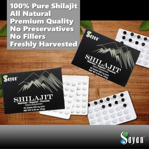 Sayan Shilajit Pure Organic Black Resin Mineral Tablets - for Men and Women (1-2 Month Supply of 60 Drops) Fulvic Acid & Trace Minerals Supplement for Immune Support, Natural Detox, and Energy Boost