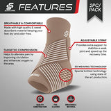 Sleeve Stars Ankle Brace for Women & Men, Achilles & Plantar Fasciitis Relief Compression Sleeve, Foot Brace with Ankle Support Strap, Heel Protector Wrap for Pain, Tendonitis & Sprain (Pair/Beige)