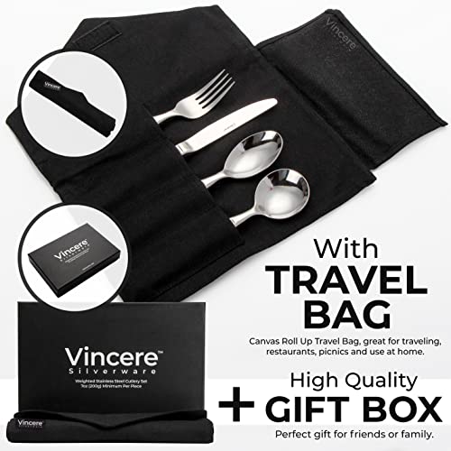 Weighted Utensils for Tremors and Parkinsons Patients - Heavy Weight Stainless Steel Silverware Set, Adaptive Eating Flatware Helps Hand Tremors, Parkinson, Arthritis - Knife, Fork, 2 Spoons & Bag